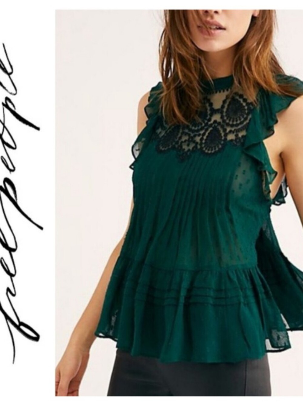 Free People Party's Not Over Green Top, Size XL